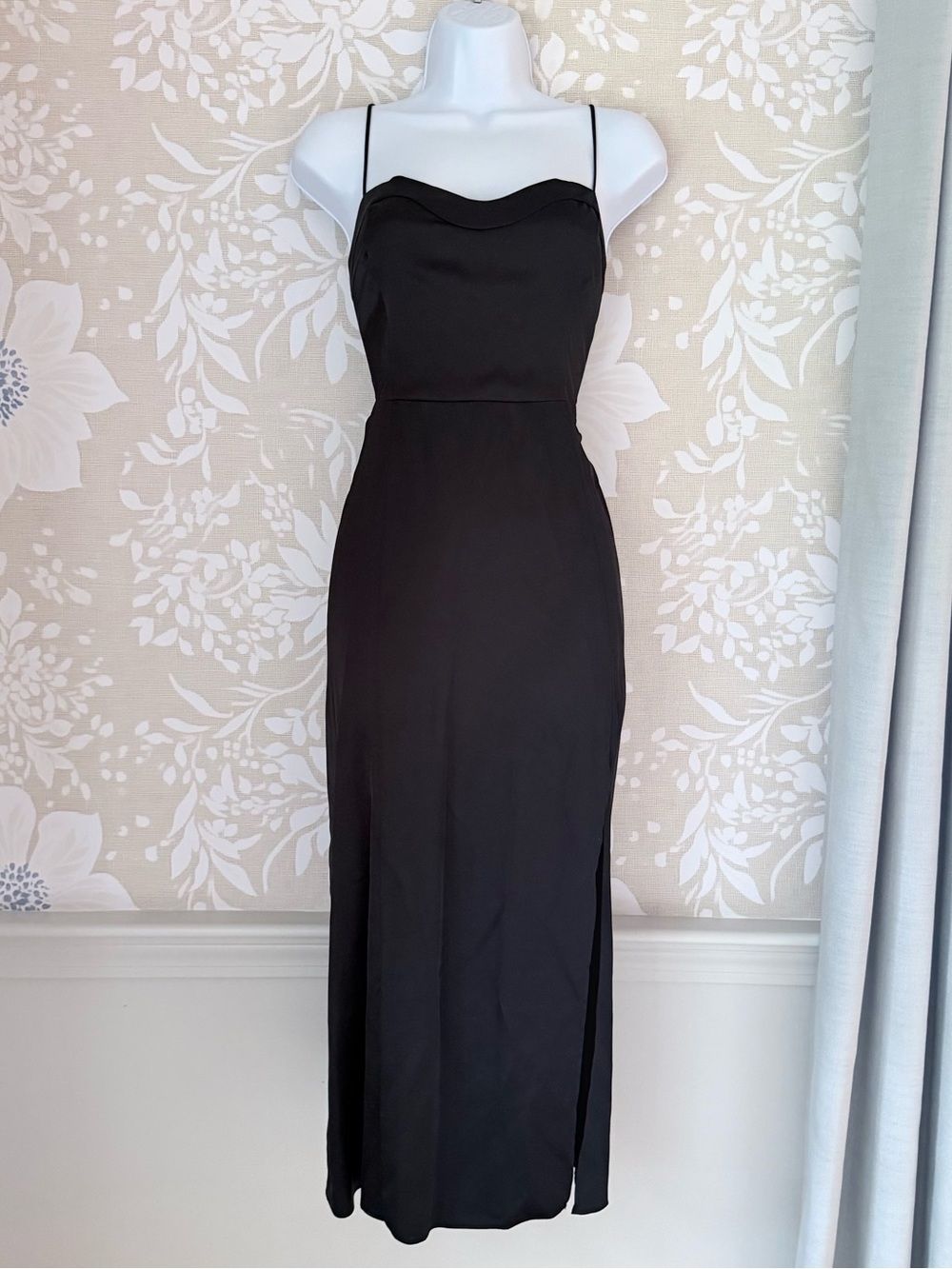 Abercrombie & Fitch Camille Satin Slip Midi Dress Black Slit M